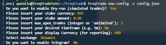 La configuration de Freqtrade