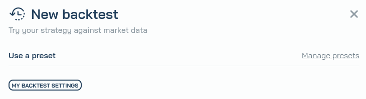 Backtest presets on Botcrypto